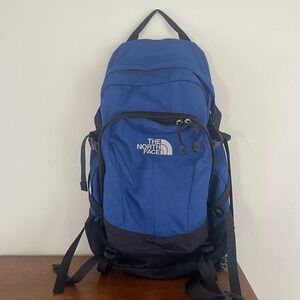 The North Face Hot Shot Backpack Blue Black Travel Hiking School laptop Vtg